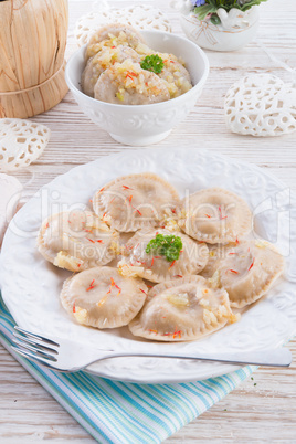 pierogi with meat and buckwheat groats