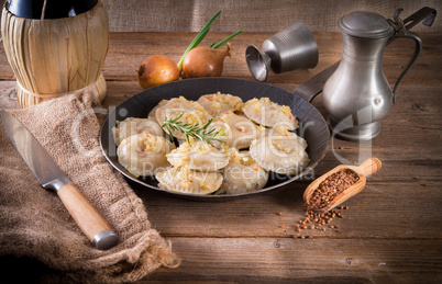 pierogi with meat and buckwheat groats