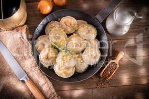 pierogi with meat and buckwheat groats