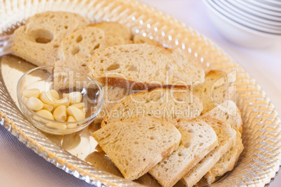 Tray of Fresh Made Sourdough Bread with Garlic Cloves