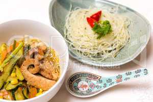 Asian Chicken-Vegetable Soup with Rice Noodles