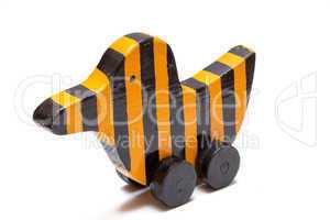 Wood Striped Yellow Black Toy Bird with Roulettes