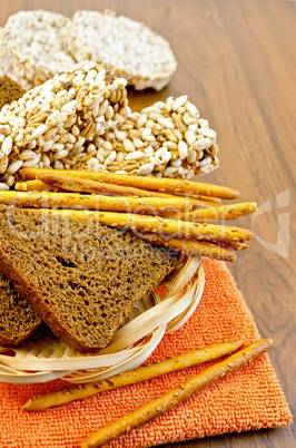Rye bread and crispbreads in a wicker plate