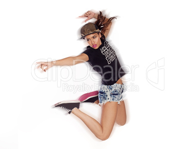 young urban woman jumping