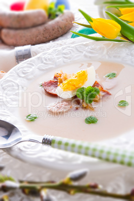 Polish Easter soup with egg and sausage