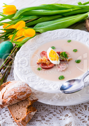 Polish Easter soup with egg and sausage