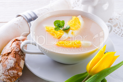 Polish Easter soup with egg and sausage