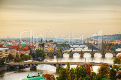 Overview of old Prague with Charles bridge