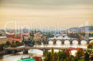 Overview of old Prague with Charles bridge