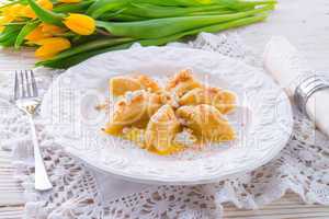 Polish Curd  dumplings with cinnamon butter