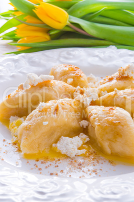 Polish Curd  dumplings with cinnamon butter