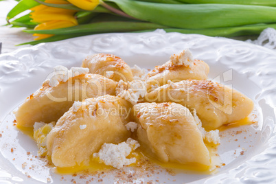 Polish Curd  dumplings with cinnamon butter