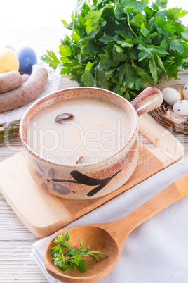 Polish Easter soup with egg and sausage