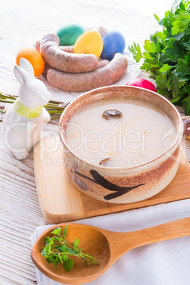 Polish Easter soup with egg and sausage