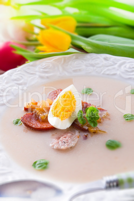 Polish Easter soup with egg and sausage