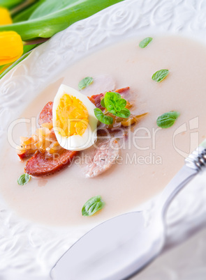 Polish Easter soup with egg and sausage