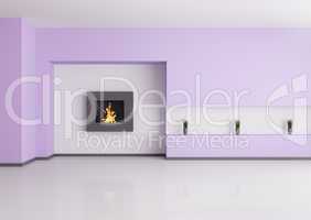 Emty interior with fireplace 3d render
