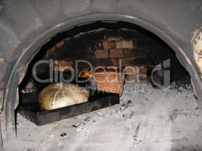 Tasty easter bread cooking in the furnace