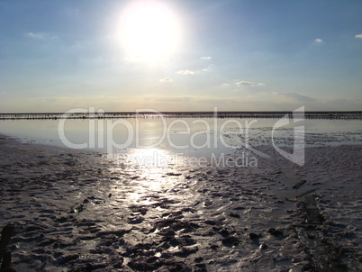 landscape of extraction salt with sun