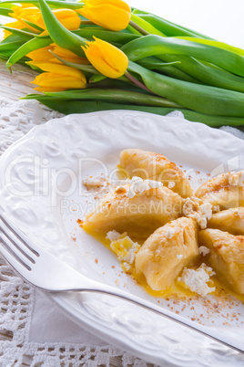 Polish Curd  dumplings with cinnamon butter