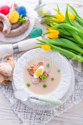 Polish Easter soup with egg and sausage