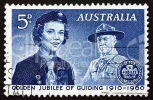 postage stamp australia 1960 girl guide and lord baden-powell
