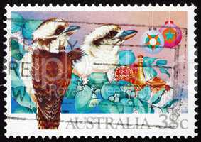 postage stamp australia 1990 kookaburras, kingfisher bird, chris