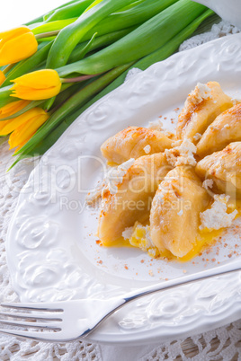 Polish Curd dumplings with cinnamon butter