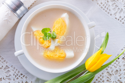 Polish Easter soup with egg and sausage