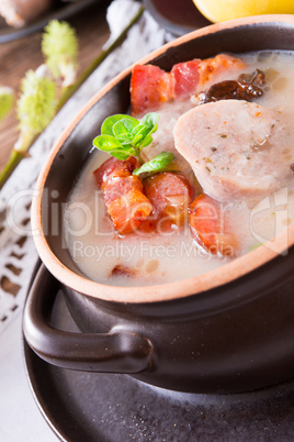 Polish Easter soup with egg and sausage