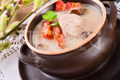 Polish Easter soup with egg and sausage