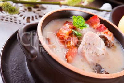 Polish Easter soup with egg and sausage