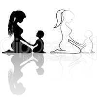 Silhouettes of mother and the child.
