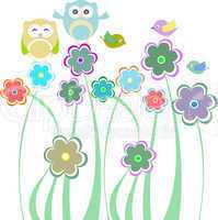 Cute kids background with flowers and birds