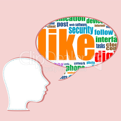 social media words on man head - business concept