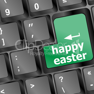 happy Easter text button on keyboard with soft focus