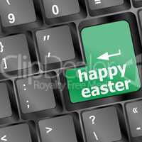 happy Easter text button on keyboard with soft focus