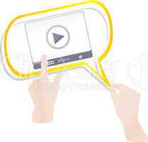 hand push fast forward button on touch screen to run video clip