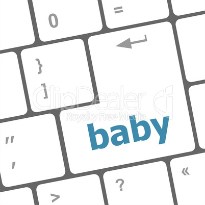 Keyboard with baby word on computer button