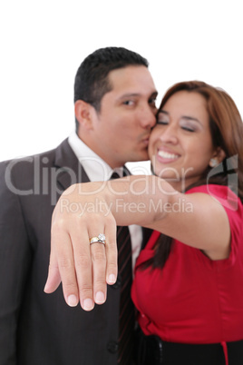 Young beautiful woman showing her engagement ring