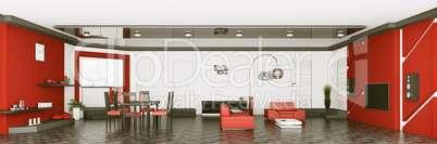 Interior of modern apartment panorama 3d render