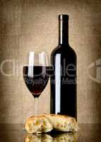 Wine and  bread on canvas