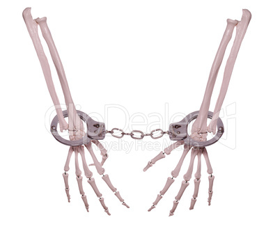 skeleton hands in handcuffs