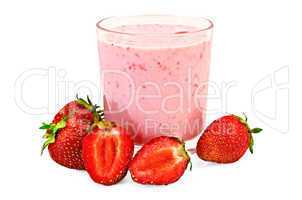 Milkshake with whole strawberries and cut