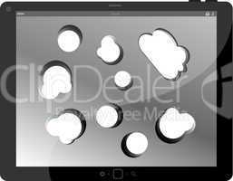 speech bubble on black tablet pc social, network concept