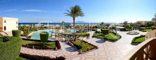 Panorama of the beach at luxury hotel, Sharm el Sheikh, Egypt