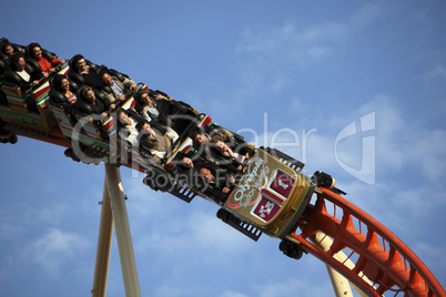 People screaming in the rollercoaster at the oktoberfest in munich on september 23rd 2011, munich, germany