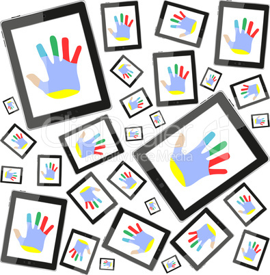 tablet pc set with people hands seamless pattern