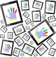 tablet pc set with people hands seamless pattern