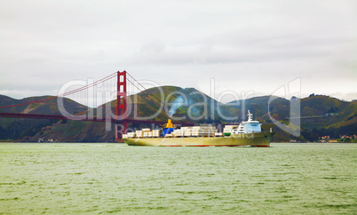Ocean vessel near Golden Gates bridge in San Francisco